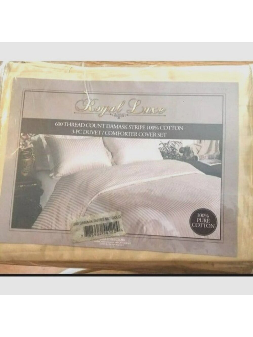 Royal Luxe Duvet/Comforter Full/Queen 3pc Cover Set 600 Thread Cnt Damask Stripe